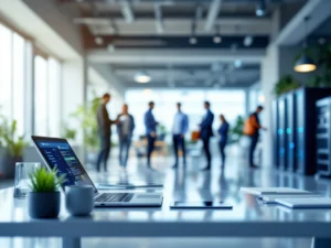 Moderni toimisto Espoossa, IT-palvelut koulutusalalle. Luonnonvalo, korkean teknologian laitteet, yhteistyö ja innovaatiot esillä.