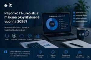 IT-ulkoistuksen kustannukset pk-yrityksessä vuonna 2026, asiantuntija arvioimassa IT-palveluiden, tietoturvan, ylläpidon ja Microsoft 365 -ympäristön kokonaiskustannuksia